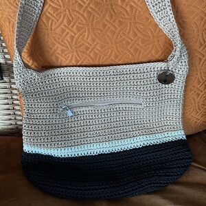 The Sak Crochet Crossbody Bag in Tan, White & Black